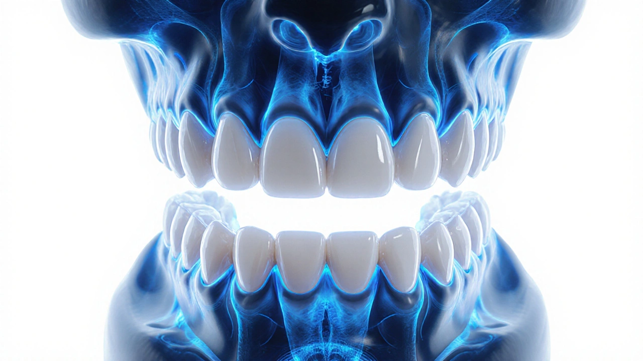 Moderní snap-on protéza připevněná k přirozeným zubům pomocí mikromagnetů.