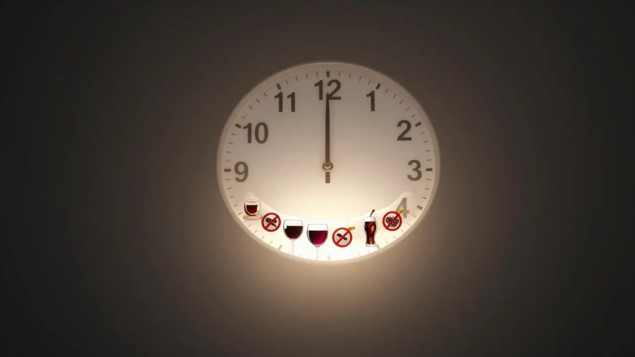 Bílý úsměv vzniká z temnoty, když 24hodinový ciferník ukazuje konec zakázaných nápojů.