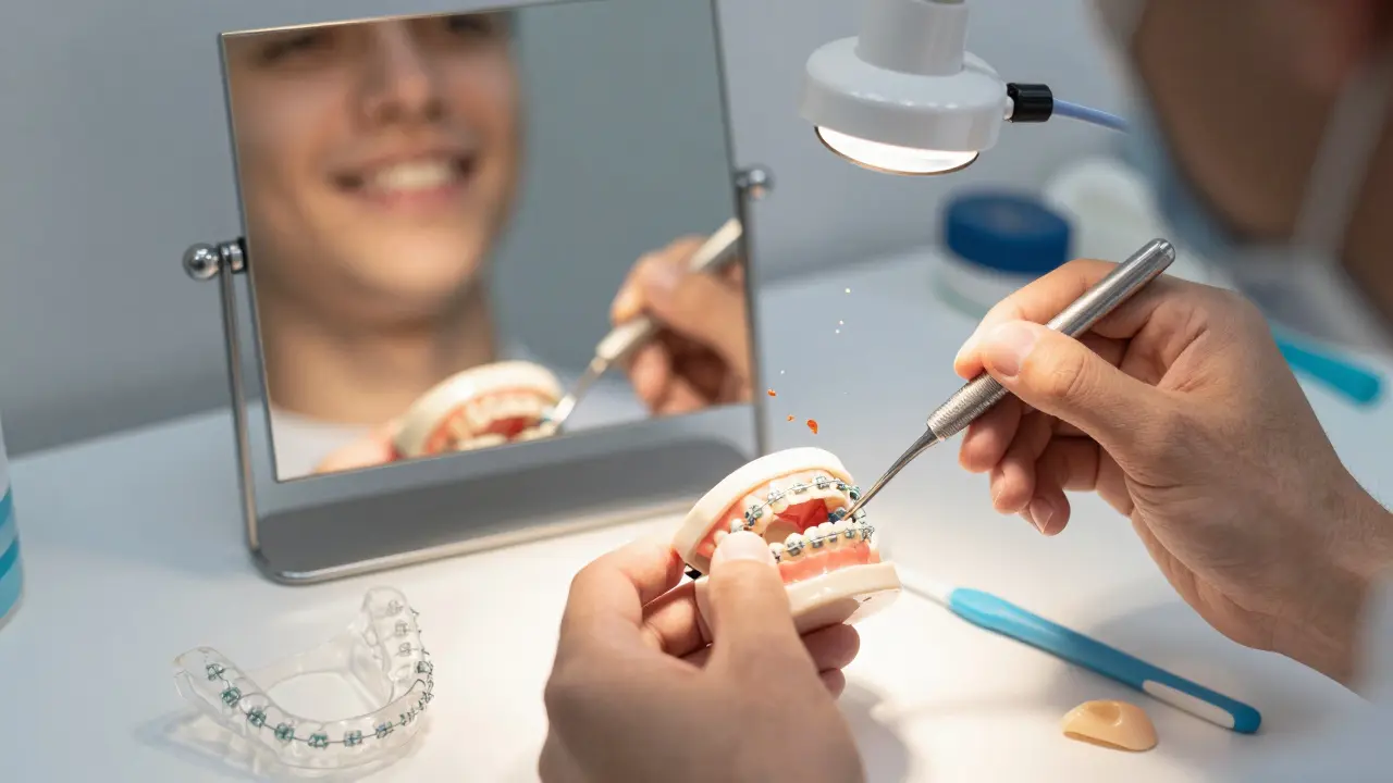 Odstranění keramických rovnátek a zobrazení nově zarovnaného úsměvu.