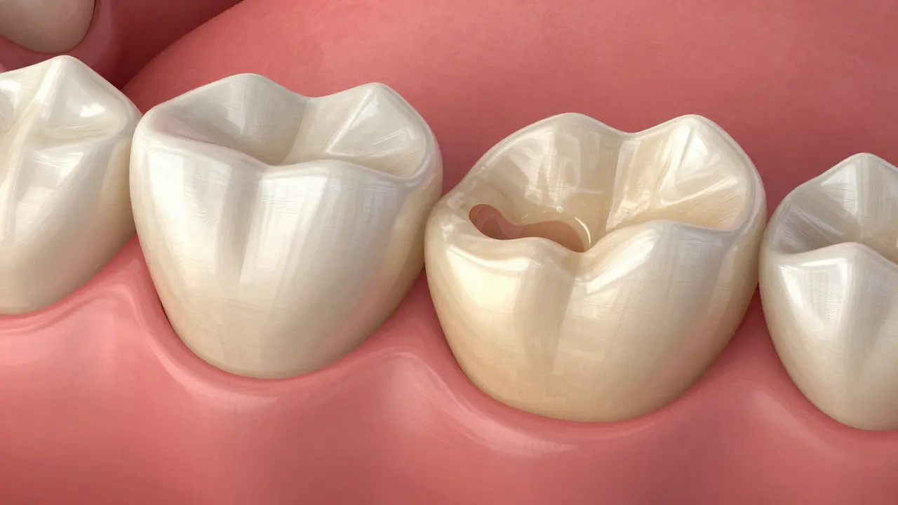 Zubní můstek podporovaný dvěma připravenými zuby, střední část nahrazuje chybějící zub.