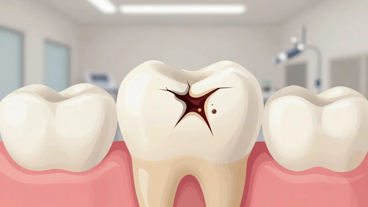 Dočasná plomba se rozpadá a bakterie pronikají do zubu.