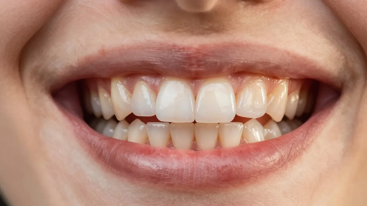 Před a po: zuby s fazetami vypadají bíle, rovnoměrně a přirozeně.