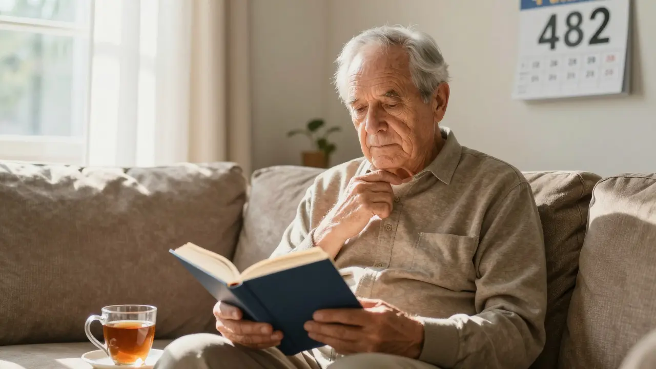 Starší muž po 48 hodinách od narkózy klidně čte, ještě s mírným zpomalením reakcí.