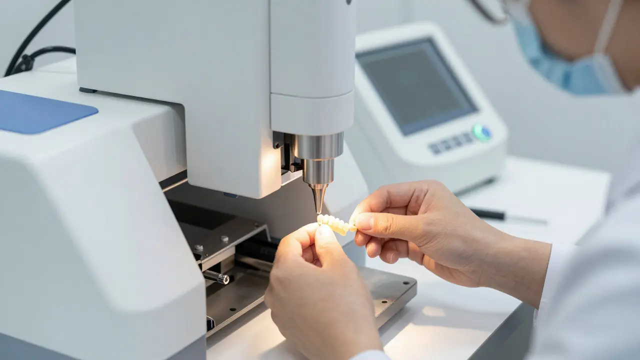 Dentální laboratoř vyrábí keramický onlay na přístrojích