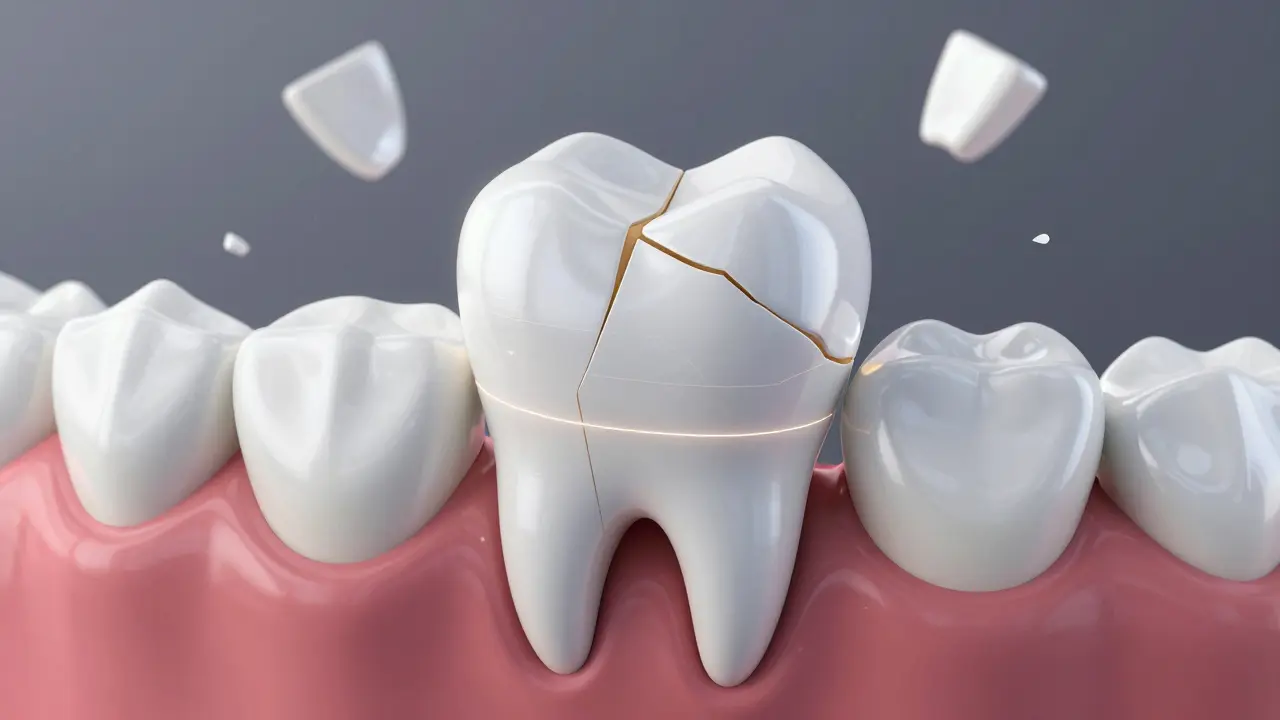 Korunka obalující poškozený zub jako ochranný štít.