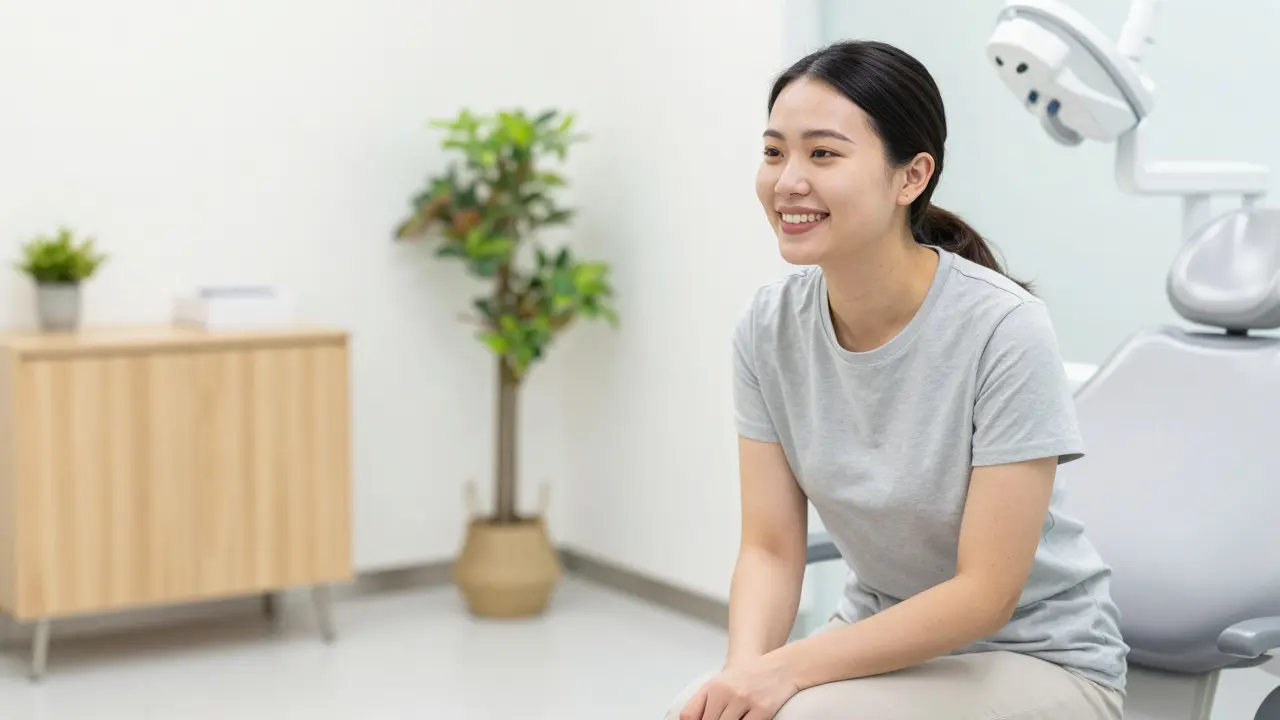 Sebevědomý pacient při konzultaci ve zubním ordinaci.