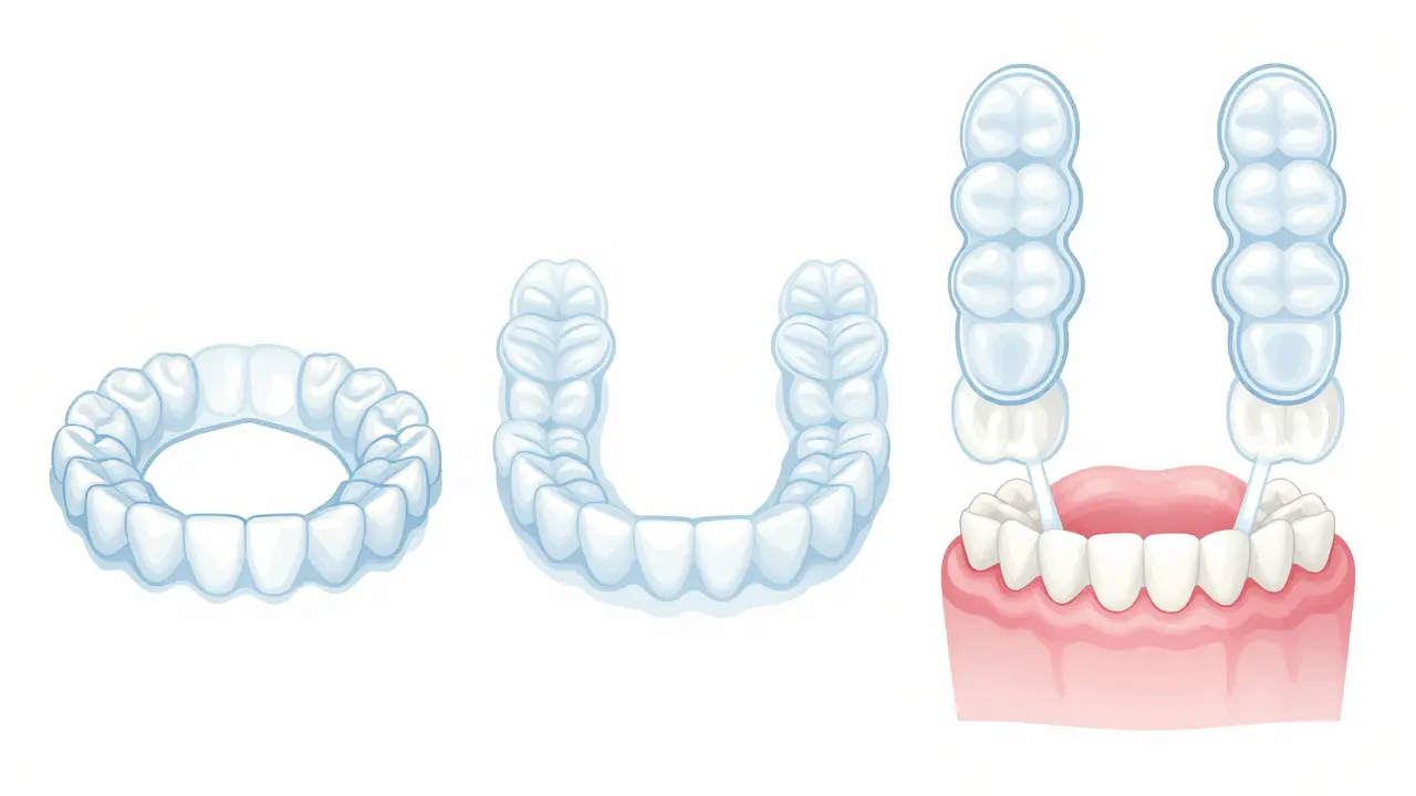 Tři stádia posunu zubů s průhlednými rovnátky v sérii