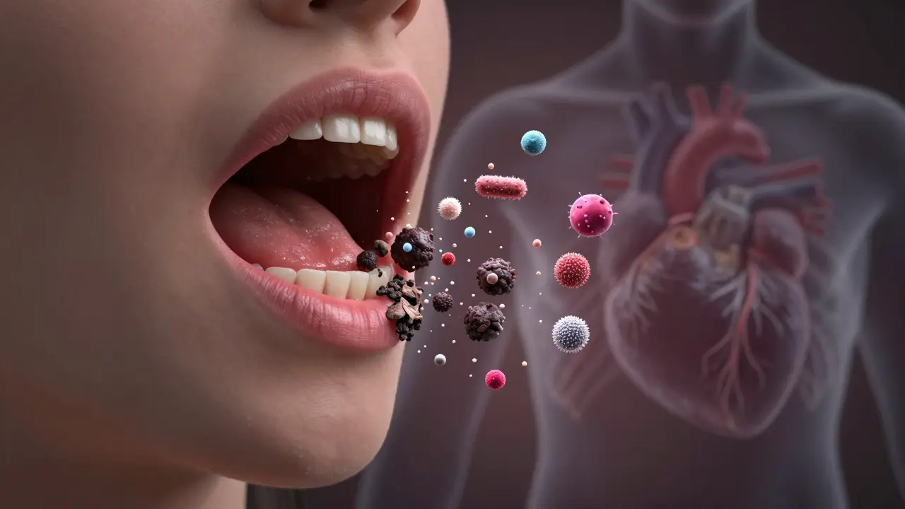 Zubní kámen na dásních spojený s dopadem na celkové zdraví těla.