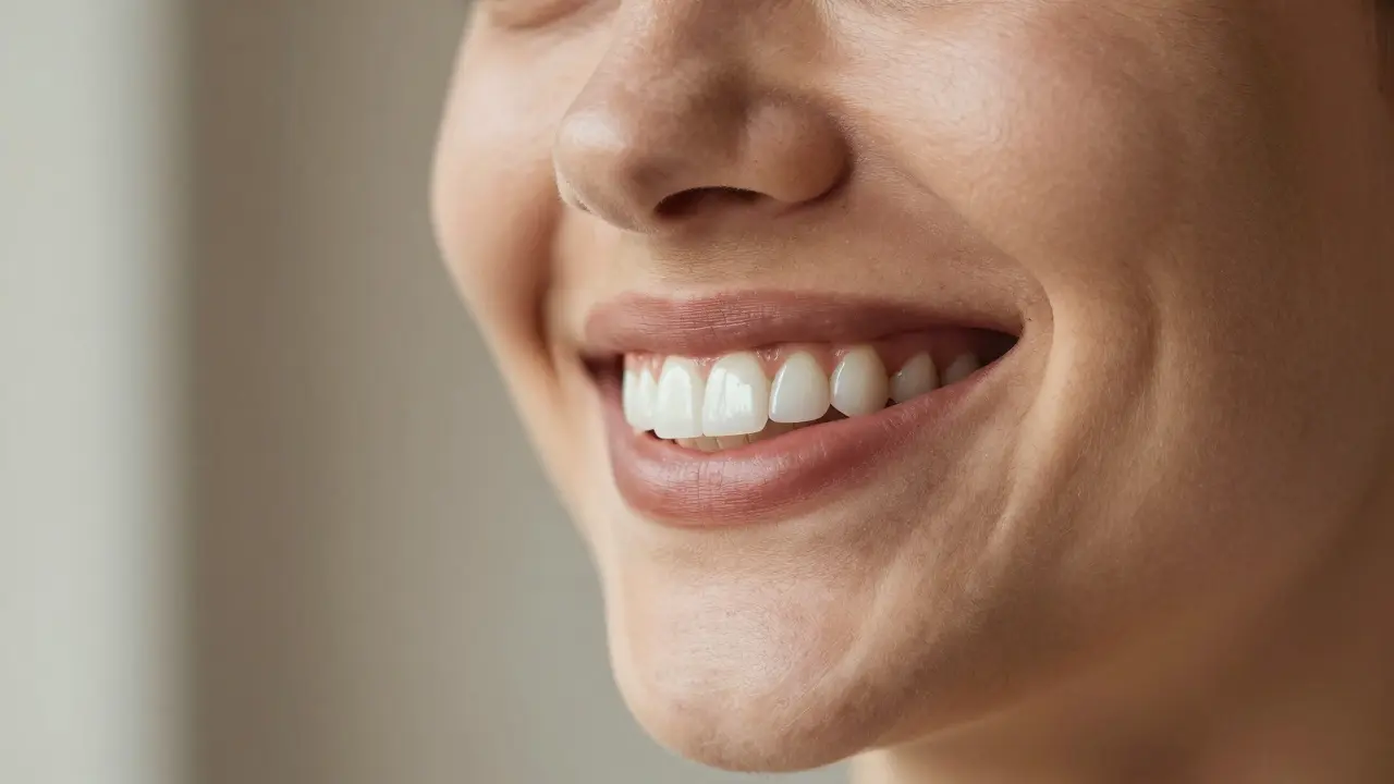 Detailní úsměv s perfektními keramickými facetkami po estetické rekonstrukci.