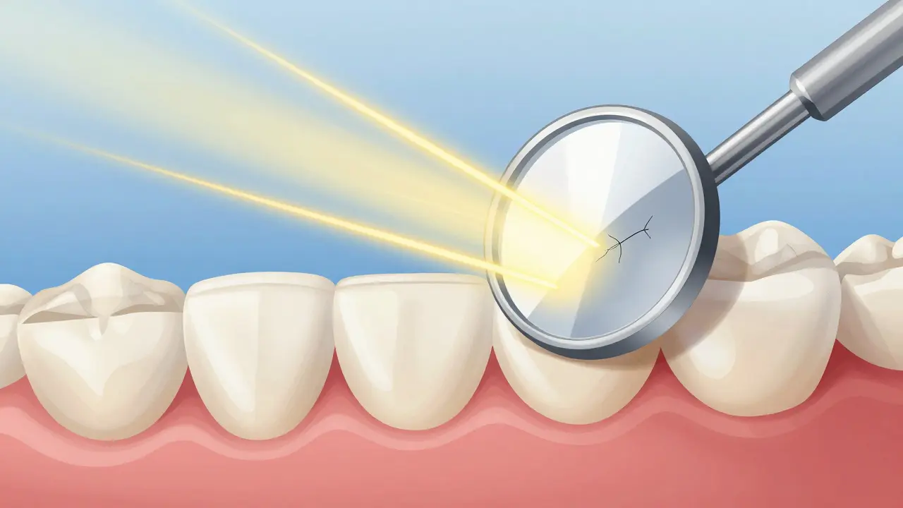 Reflexe světla na zubních površích pomocí zrcátka