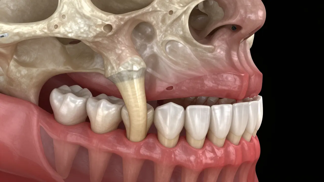 Anatomické znázornění růstu moudrých zubů v čelisti