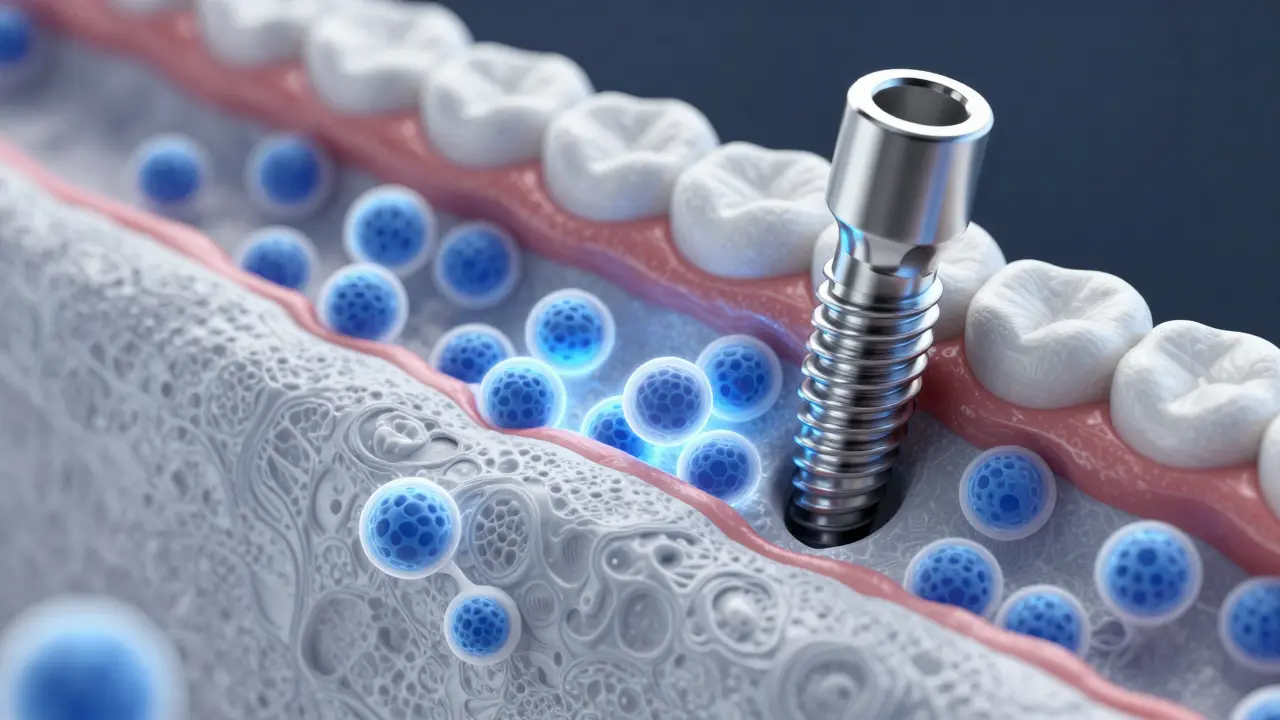 Ilustrace integrace kosti kolem implantátu
